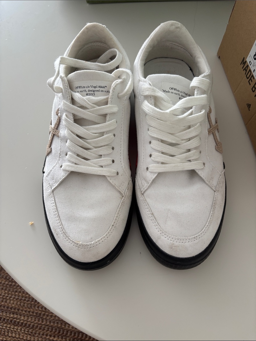 Off-White White Canvas Sneakers with Beige Arrow Accent